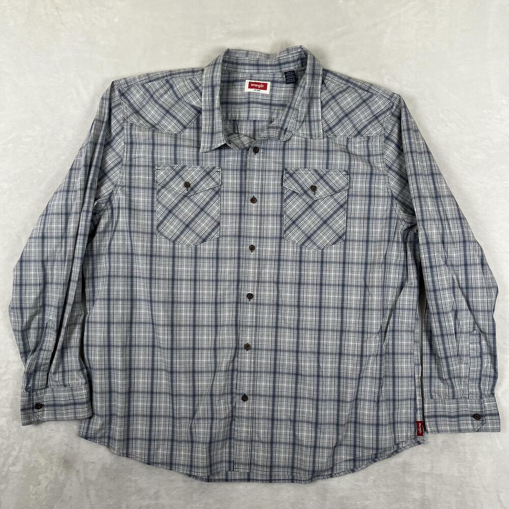 Wrangler Shirt Mens 3XL Blue Plaid Long Sleeve Button Front Western Casual